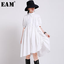 Load image into Gallery viewer, [EAM] Women White Pleated Irregular Big Size Shirt Dress New Stand Collar Half Sleeve Loose Fit Fashion Spring Summer 2020 1W736
