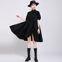 Load image into Gallery viewer, [EAM] Women White Pleated Irregular Big Size Shirt Dress New Stand Collar Half Sleeve Loose Fit Fashion Spring Summer 2020 1W736
