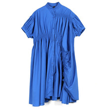 Load image into Gallery viewer, [EAM] Women White Pleated Irregular Big Size Shirt Dress New Stand Collar Half Sleeve Loose Fit Fashion Spring Summer 2020 1W736
