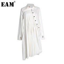 Load image into Gallery viewer, [EAM] Women White Button Pleated Asymmetrical Shirt Dress New Lapel Long Sleeve Loose Fit Fashion Tide Spring Autumn 2020 1S552
