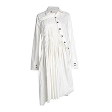 Load image into Gallery viewer, [EAM] Women White Button Pleated Asymmetrical Shirt Dress New Lapel Long Sleeve Loose Fit Fashion Tide Spring Autumn 2020 1S552
