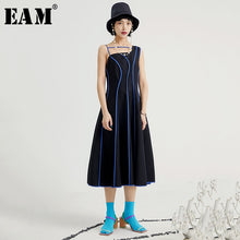 Load image into Gallery viewer, [EAM] Women Black Striped Irregular Dress New Asymmetrical Collar Sleeveless Loose Fit Fashion Tide Spring Summer 2020 1U612
