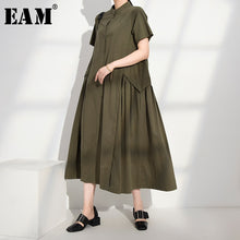 Load image into Gallery viewer, [EAM] Women Green Brief Long Temperament Dress New Stand Collar Short Sleeve Loose Fit Fashion Tide Spring Summer 2020 1W09101

