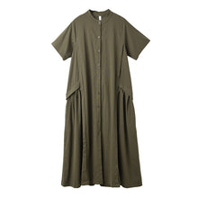 Load image into Gallery viewer, [EAM] Women Green Brief Long Temperament Dress New Stand Collar Short Sleeve Loose Fit Fashion Tide Spring Summer 2020 1W09101
