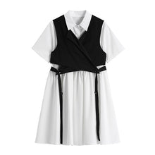 Load image into Gallery viewer, [EAM] Women White Cross Bandage Split Shirt Dress New Lapel Short Sleeve Loose Fit Fashion Tide Spring Summer 2020 1W829
