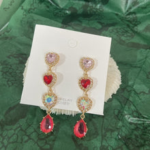 Load image into Gallery viewer, MENGJIQIAO New Korean Shiny Heart Crystal Drop Earrings For Women Fashion Shell Rhinestone Boucle D'oreille Party Jeweley Gift
