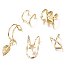 Load image into Gallery viewer, VAGZEB 5pcs/set 2020 Fashion Gold Color Ear Cuffs Leaf Clip Earrings for Women Climbers No Piercing Fake Cartilage Earring
