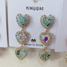 Load image into Gallery viewer, MENGJIQIAO New Korean Shiny Heart Crystal Drop Earrings For Women Fashion Shell Rhinestone Boucle D'oreille Party Jeweley Gift
