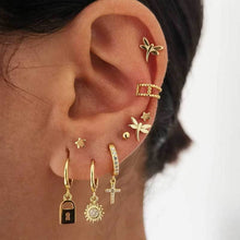 Load image into Gallery viewer, 28 Style Punk Gold Color Bird Snake Star Cross Cactus Earrings Set for Women Crystal Geometric Studs Earrings Statement Jewelry
