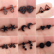 Load image into Gallery viewer, SMJEL Stainless Steel Earrings Geometric Women Men Hip hop Black Star Moon Stud Earring Fashion Jewelry Best Gift for Friend
