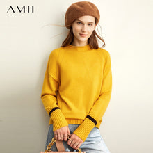 Load image into Gallery viewer, Amii spring semi-turtleneck knit sweater women causal oneck full sleeves loose pullover tops 11930334

