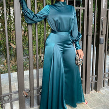 Load image into Gallery viewer, Women Green Jumpsuits Long Sleeves Turtleneck Silk Elegant Fashion Hig Waist Female Plus Size XXL Rompers Classy Office Ladies
