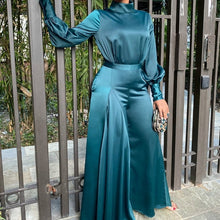 Load image into Gallery viewer, Women Green Jumpsuits Long Sleeves Turtleneck Silk Elegant Fashion Hig Waist Female Plus Size XXL Rompers Classy Office Ladies
