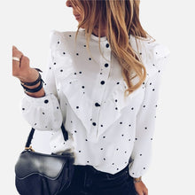 Load image into Gallery viewer, 2020 Autumn Women's Clothing Fashion Elegant Female Blouse Ruffle Polka Dot O-neck Long Sleeve Lady Shirt Summer Casual  Blouses
