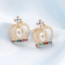 Load image into Gallery viewer, Korean Rhinestone Earrings Jewelry Crown Geometric Round Stud Earrings For Women Simple Bar Flower Earing Ear Climber Girls
