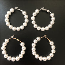 Load image into Gallery viewer, 2019 new Trendy Elegant Created Big Simulated Pearl Earrings String Statement Dangle Statement Multiple Pearls CircleEarrings
