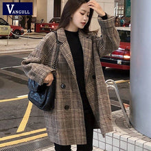 Load image into Gallery viewer, Vangull New Chic Plaid Woolen Women Jacket Thick Office Lady Pockets Work Coat Ladies Loose Double Breasted Outerwear Tops

