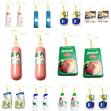 Load image into Gallery viewer, Women Earring Made Cute Girls Eardrop Funny Gift Sweet Handmade Cartoons Mini Fruit Drink Ham Sausage Toothpaste Shampoo
