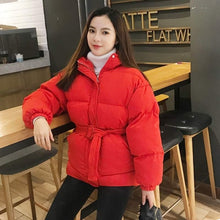 Load image into Gallery viewer, 2020 Women's Jacket Streetwear Cotton Padded Winter Warm Coat Female Black Parkas with Sashes Korean Style Woman Clothing
