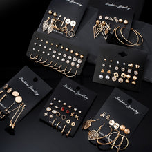 Load image into Gallery viewer, 12 Pairs/Set Women's Earrings Set Pearl Earrings For Women Bohemian Fashion Jewelry 2020 Geometric Crystal Heart Stud Earrings
