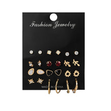 Load image into Gallery viewer, 12 Pairs/Set Women's Earrings Set Pearl Earrings For Women Bohemian Fashion Jewelry 2020 Geometric Crystal Heart Stud Earrings

