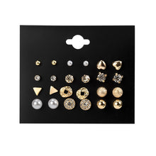 Load image into Gallery viewer, 12 Pairs/Set Women's Earrings Set Pearl Earrings For Women Bohemian Fashion Jewelry 2020 Geometric Crystal Heart Stud Earrings
