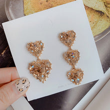 Load image into Gallery viewer, MENGJIQIAO New Korean Shiny Heart Crystal Drop Earrings For Women Fashion Shell Rhinestone Boucle D'oreille Party Jeweley Gift
