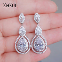 Load image into Gallery viewer, ZAKOL Brilliant Water Drop CZ Zirconia Dangle Earrings For Brides Fashion Crystal Bridal Wedding Jewelry Brinco FSEP2313
