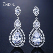 Load image into Gallery viewer, ZAKOL Brilliant Water Drop CZ Zirconia Dangle Earrings For Brides Fashion Crystal Bridal Wedding Jewelry Brinco FSEP2313
