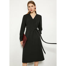 Load image into Gallery viewer, Amii Minimalism Autumn Winter Fashion Dresses For Women OLstyle Solid Vneck Belt Knee-length Chiffon Dress Women Dress 12070341
