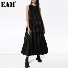 Load image into Gallery viewer, [EAM] Women Black Pleated Split Joint Long Dress New Round Neck Sleeveless Loose Fit Fashion Tide Spring Summer 2020 1Z402
