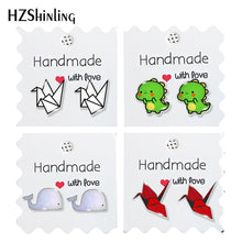 Load image into Gallery viewer, 2020 New Cartoon paper crane Printing Transparent Earrings Resin Epoxy Shrinky Dinks Accessories

